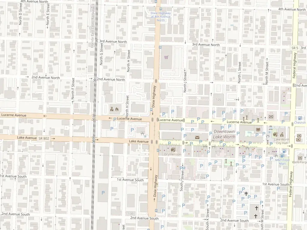Map of the blocks around 726 Lake Avenue in downtown Lake Worth, Florida